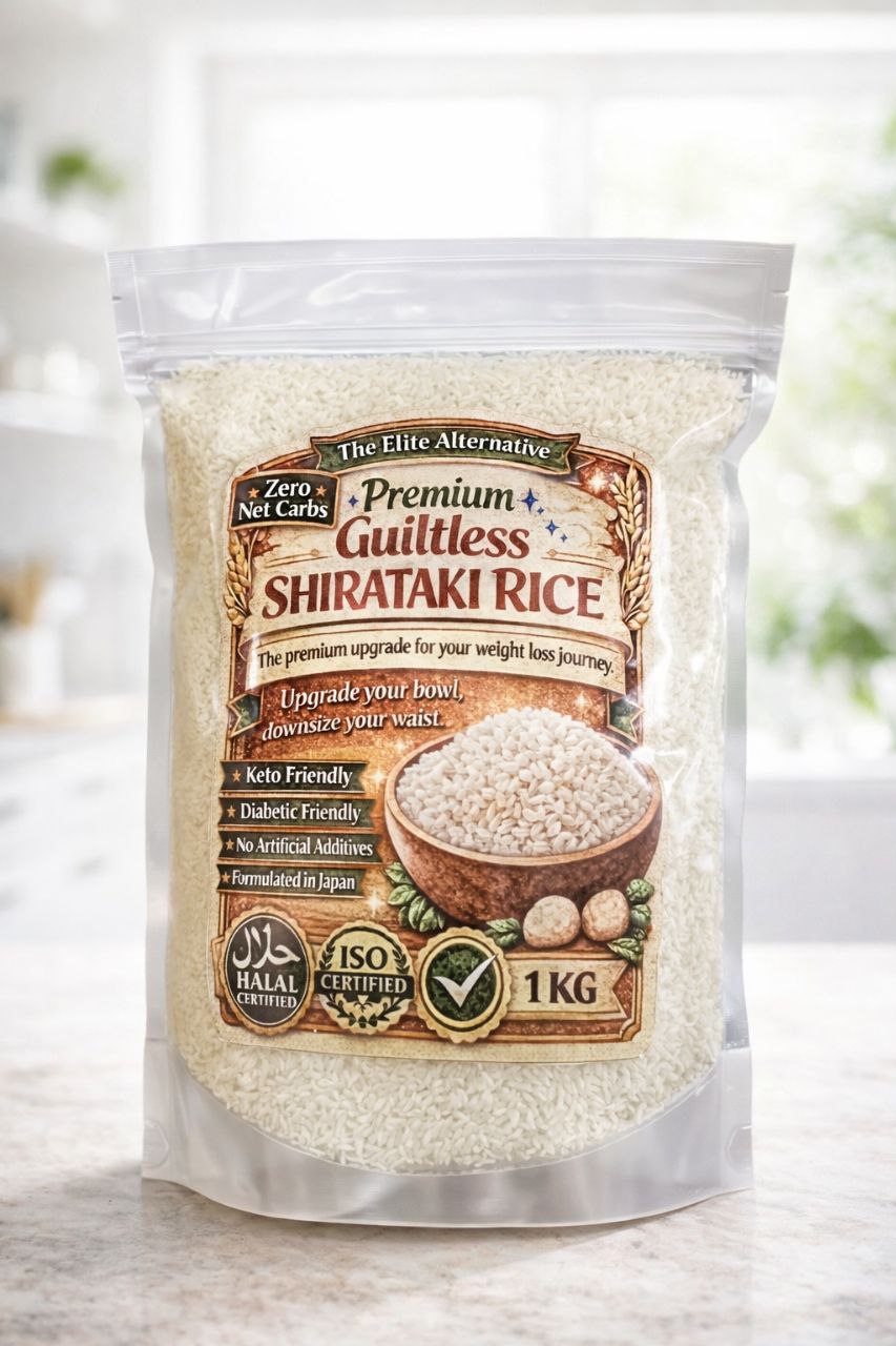 Package of Shirataki rice with a clear background