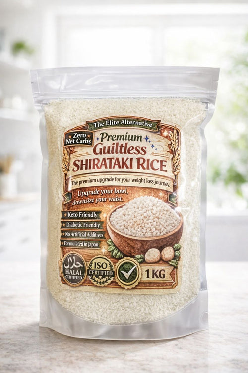 Package of Shirataki rice with a clear background